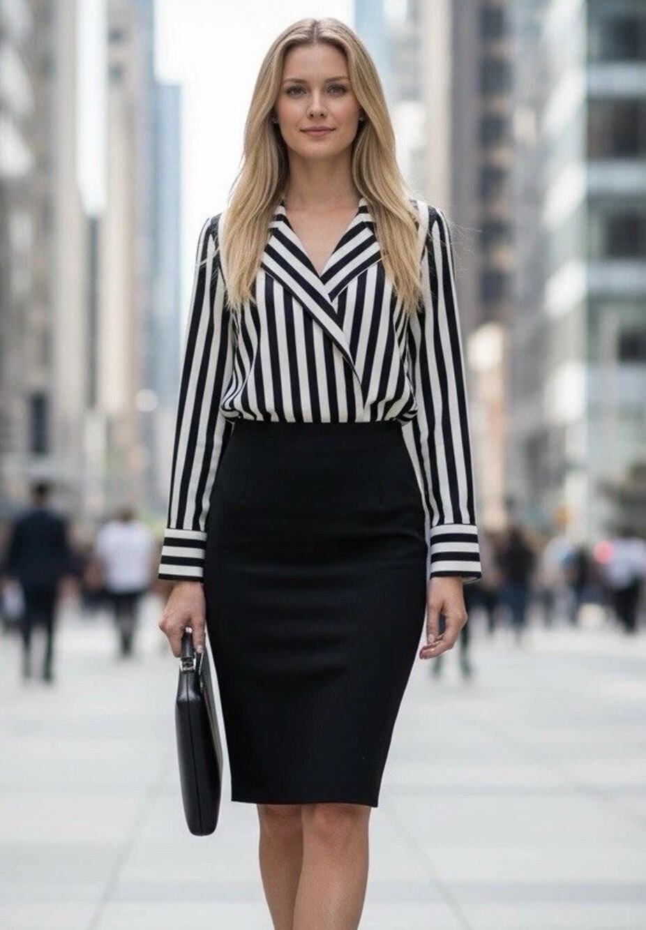 Rachael Roy Mixed Stripes Black White Hidden Buttons Down Shirt Luxury Career M